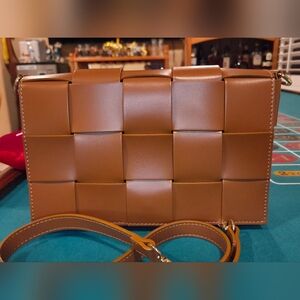 Brown Woven Leather Shoulder Bag